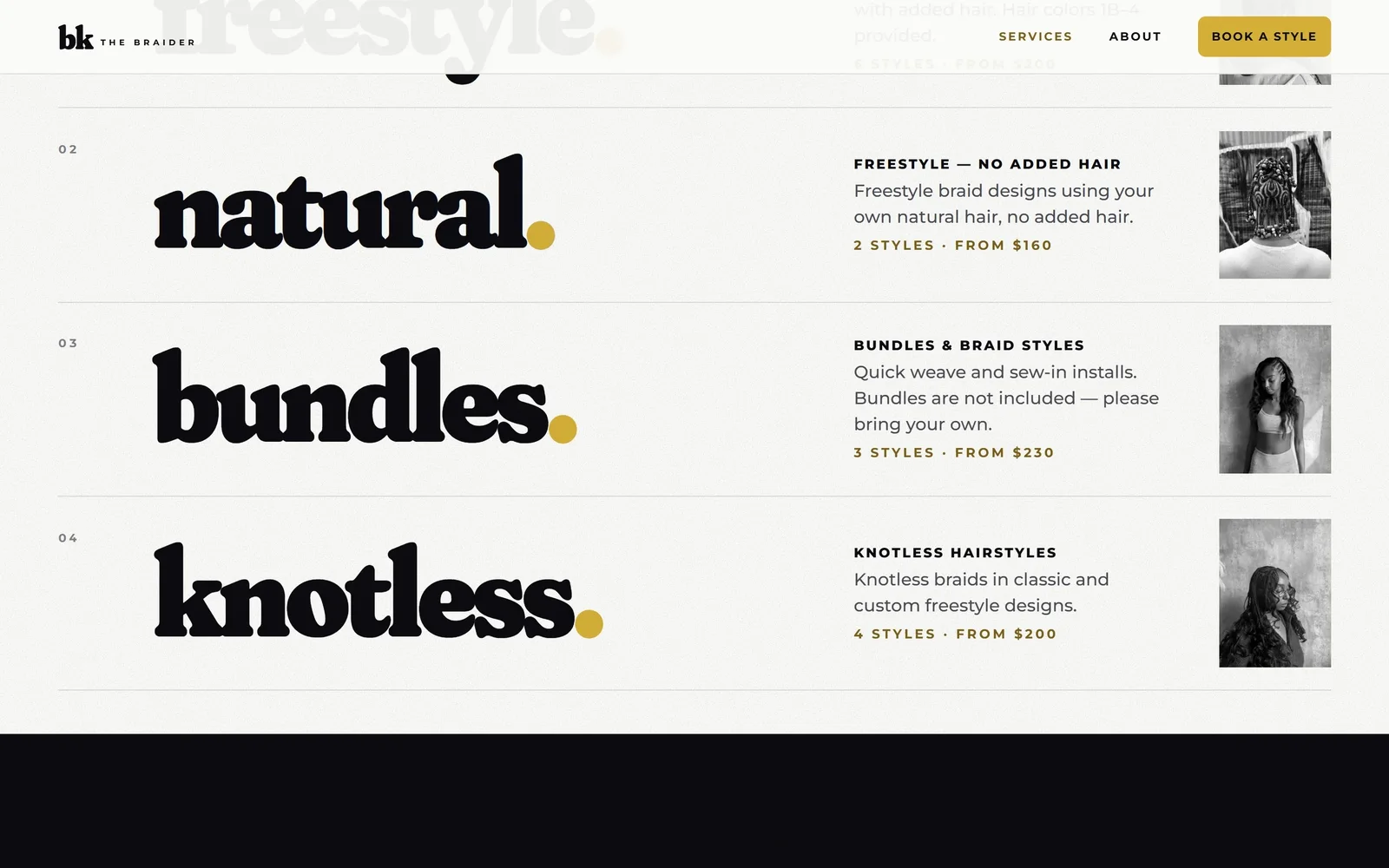 The style menu: freestyle, natural, bundles and knotless
