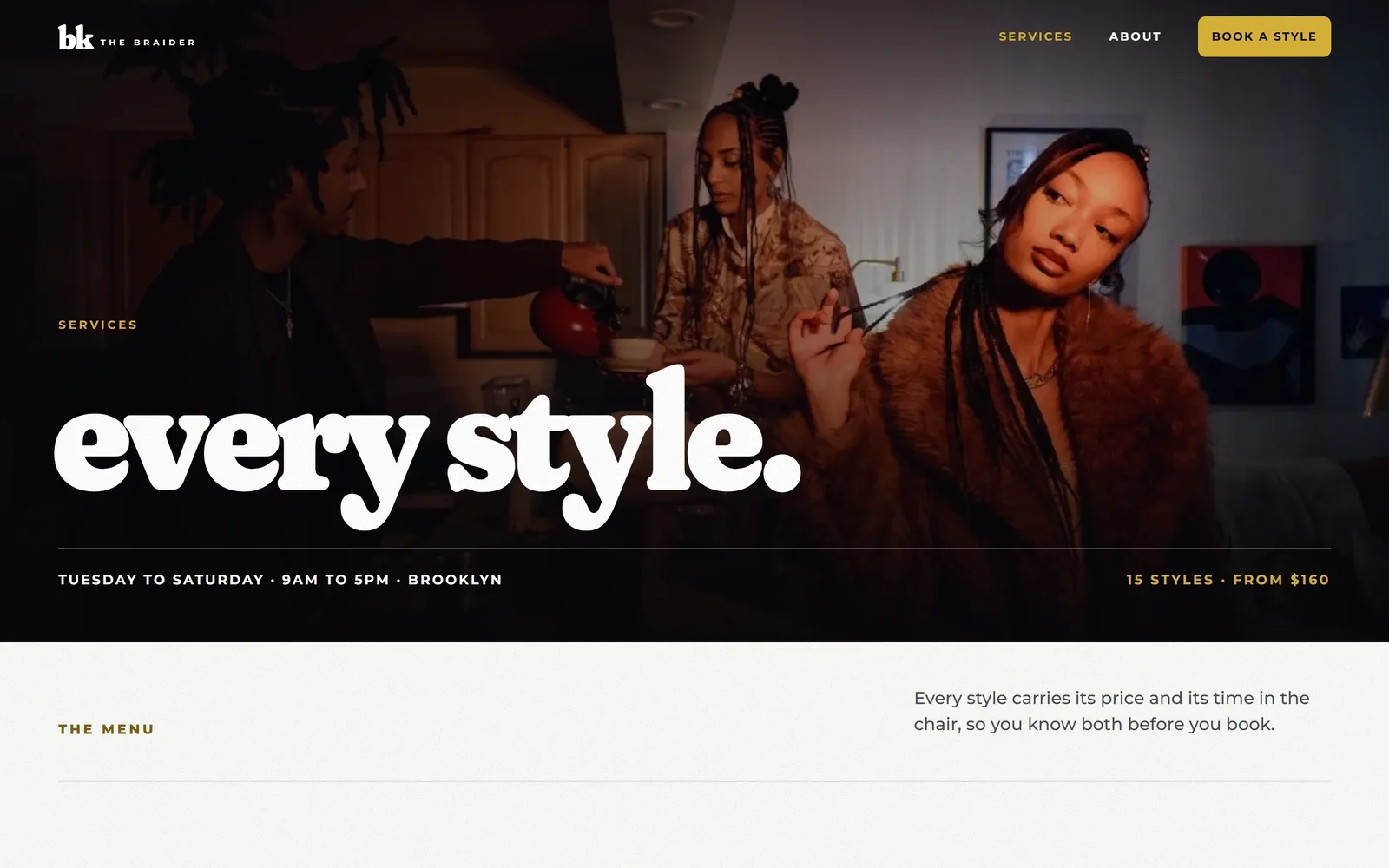 The services page on BK The Braider