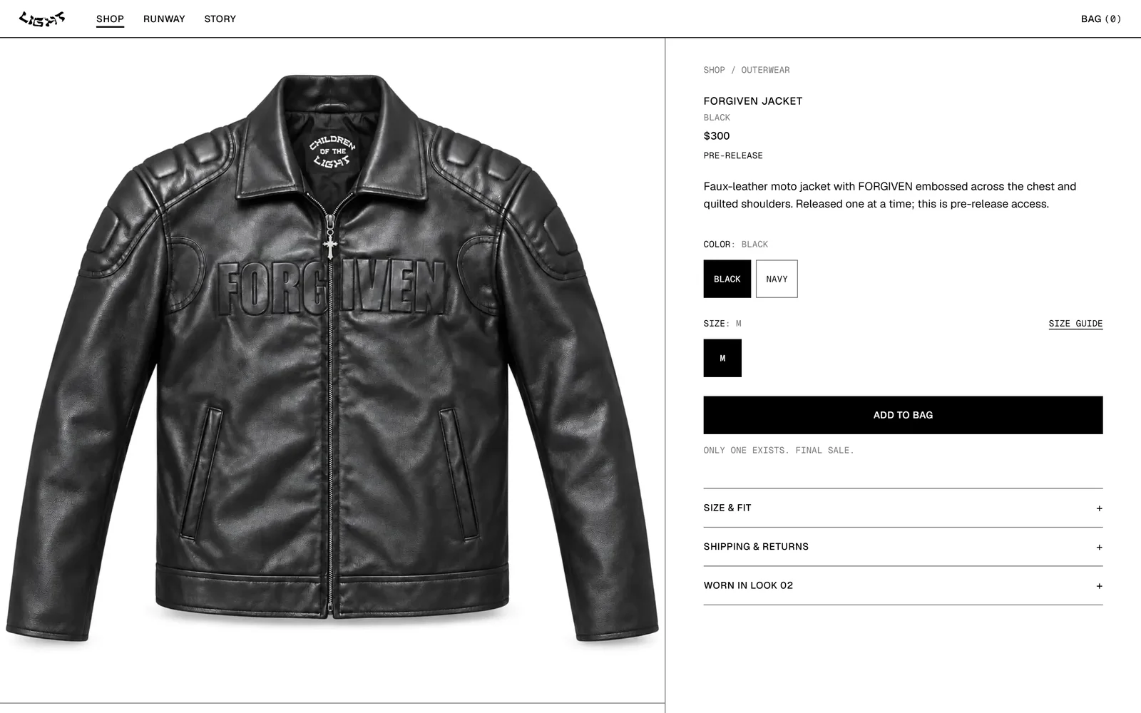 The Forgiven Jacket product page